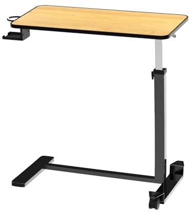 Loyoda Adjustable Overbed Table, Rolling Bed Tray Table Mobile Hospital Table for Eating, Working, Reading - 15.3 x 30.3 inch Tabletop, 30 lbs Capacity