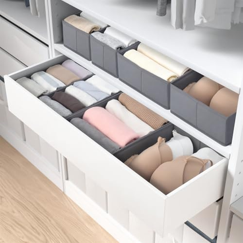 LAJIAKE 4er Set Schubladen Organizer passend für PAX Kleiderschrank 100×35 cm Faltbar Schubladeneinsatz für Kleidung & Kinderkleidung, modulares Design, stabil, Grau