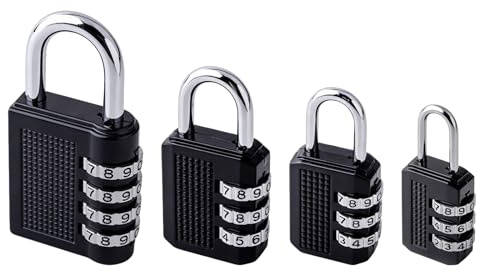 4pcs Schloss mit Zahlencode,Kofferschloss Spindschloss, Zahlenschloss 3,4Stellig für Koffer Rucksäcke Tore Zäune Sporttaschen Aktentaschen Schuppen Garagen und Garten(4 Spezifikationen0） (Schwarz)