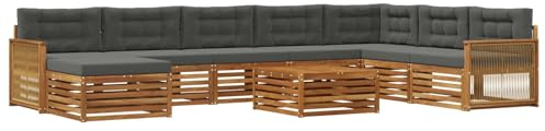 vidaXL Outdoor-Sofagarnitur mit Kissen 9 pcs Natur und Anthrazit, Gartenmöbel, modernes Outdoor-Sofa-Set, Akazienholz, modulares Sofa, ideal für Pool und Terrasse
