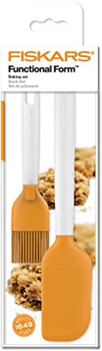 Fiskars, Set de Pâtisserie, 2 Ustensiles de Cuisine, Functional Form, Maryse avec Tête en Silicone, Longueur : 27,5 cm, Pinceau en Silicone, Longueur : 19 cm, Plastique/Silicone, Orange/Blanc, 1023616
