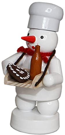 Rudolphs Schatzkiste Winterdekoration Schneemann mit Bäcker mit Bauchladen Höhe 8cm NEU Schnee Eismann Winterfigur Winterdekoration Figur Holz Seiffen Erzgebirge Holz Dekoration Weihnachten