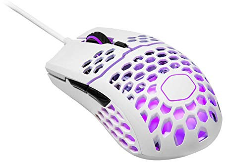 Cooler Master mm711 60G Glossy White Gaming Mouse with Lightweight Honeycomb Shell, Ultraweave Cable, 16000 DPI Optical Sensor and RGB Accents