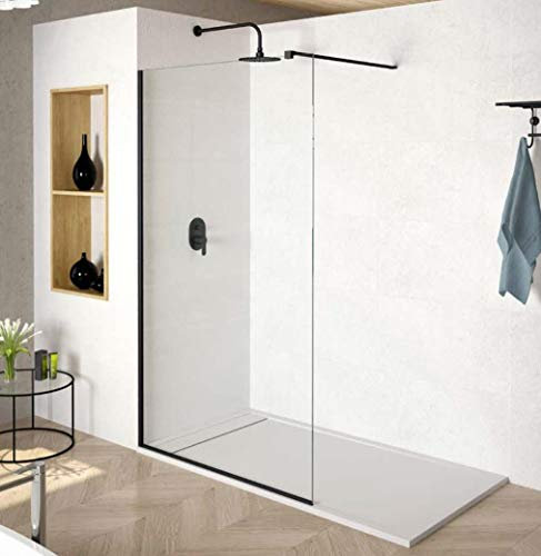 Mampara Ducha FIJA NEGRO - Frontal 1 Fijo ANTICAL - EstiloBaño© NEW YORK BLACK- TRANSPARENTE 8 mm - 【100 cm (intervalo 97-99)】panel ducha cristal templado - Disponible 70, 75, 80, 90, 100, 110,120