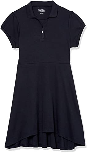 Nautica Big Girls School Uniform Short Sleeve Polo Dress, Navy/High-Low, Small(7)