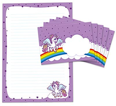 Briefblock mit Umschlag für Kinder Einhorn lila Briefpapier-Set (Block A4 mit 25 Blätter + 15 Umschläge)