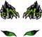 2 x Adesivi Vinile Stickers Skull Mostro di Artiglio + 2 x Occhi greci Verde per Auto AUTO MOTO FURGONE Finestre Casco Scooter Bici Tuning (70)