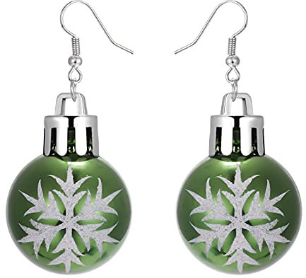 Bodhi2000 Damen-Ohrringe, Weihnachtskugel-Anhänger, Schneeflockenmuster, Schmuck, Weihnachtsglühbirne, fünfzackiger Stern-Anhänger, Ohrring-Zubehör, Grün