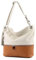 modamoda de - T143 - ital. Leder Schultertasche Umhängetasche, Farbe:Creme/Camel
