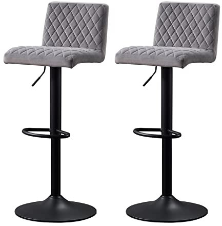 JYMTOM 2er-Set Barstühle, Verstellbar Barhocker, 360° drehbarer Tresenhocker, Drehstühle mit gepolsterter Sitzfläche aus Samt für Bar, Küche, Bistro, Counter, Esszimmer und Café (2, grau)