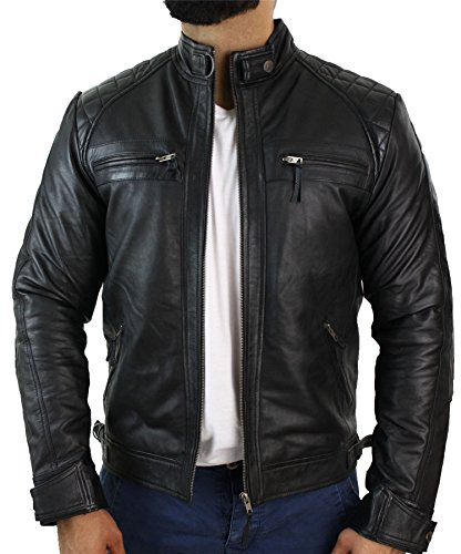 TruClothing.com Men's Biker Jacket Outwear Windproof Winter Motorcycle Rider Real Leather Jackets Coat Retro