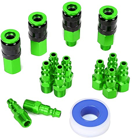 FYPower Aluminum Air Fittings, 1/4 NPT, 15 Pieces, Green