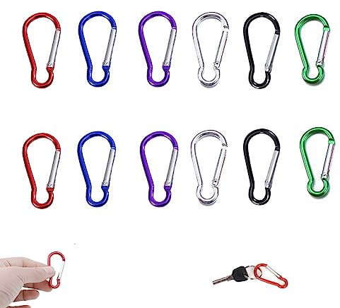 ENLACE Karabinerhaken Klein Mini Karabiner Schlüsselanhänger 12 Stück Carabiner Aluminium Schnapphaken,Karabiner Bunt 46mm,Karabiner Klein für Reisen,Wandern,Camping,Rucksack
