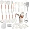 UXIYI Silicone Kitchen Utensils Set, White Cooking Utensil Set with Potato Masher, Non Stick & Heat Resistant Kitchen Tools with Rose Gold Stainless Steel Handle, 40PCS
