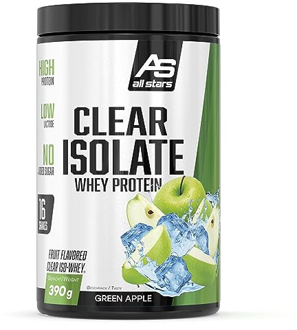 ALL STARS Clear Isolate Whey Protein (390 g, Green Apple) – Whey Isolate Protein Pulver für einen erfrischenden Protein-Shake – Kalorienarmer Clear Iso Whey Eiweiß-Drink ohne Zuckerzusatz