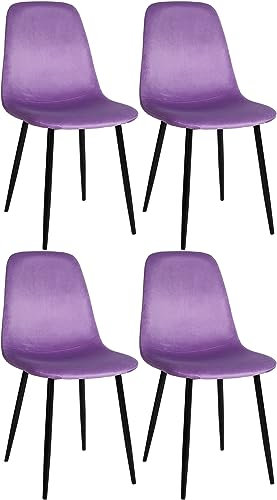 CLP Set 4 Sedie Da Pranzo Napier Decorative I Tessuto I Velluto I Similpelle, Colore:viola, Materiale:Velluto