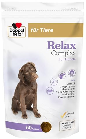 Doppelherz für Tiere Relax Complex für Hunde | Mit Alpha-Casozepin, L-Tryptophan und Passionsblume - Unterstützung für das mentale Wohlbefinden - 60 Chews