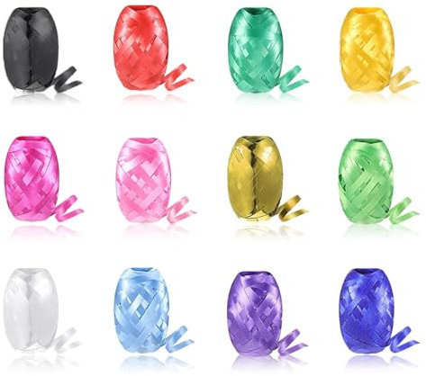 12 Roll Rouleaux Rubans de Curling Colorés, 5 mm x 10m Rouleaux Ballon Curling Ruban, pour Bricolage Artisanat Emballage Cadeau Décoration de Mariage Fête Gâteau Bouquet