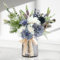 Aoztio Artificial Flowers for Decoration with Vase, Blue and White Artificial Flowers in Vase for Home Kitchen Decor, Table Centerpiece, and Office Decoration (Grey Glass Vase)