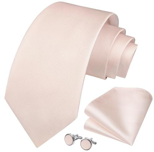 HISDERN Rosa Krawatten für Männer Hochzeit Seide Gewebt Krawatte mit Einstecktuch Manschettenknöpfe Set für Prom