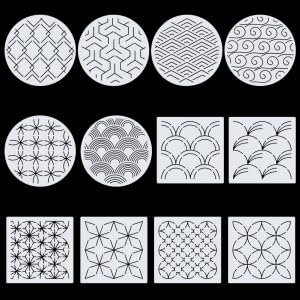 FREEBLOSS 14x14cm Große Sashiko Schablonen Stickschablonen Aus Acryl Schablonen Mit Geometrischen Stickmustern Zum Zeichnen Sashiko Vorlage