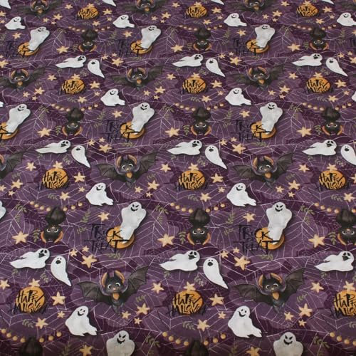 Stoff Meterware Halloween Baumwolle - 1 Meter, Kostüm, Fasching, Karneval, Kissen, Kinder, Bekleidung, Basteln, Nähen, Deko (Geister Fledermaus)