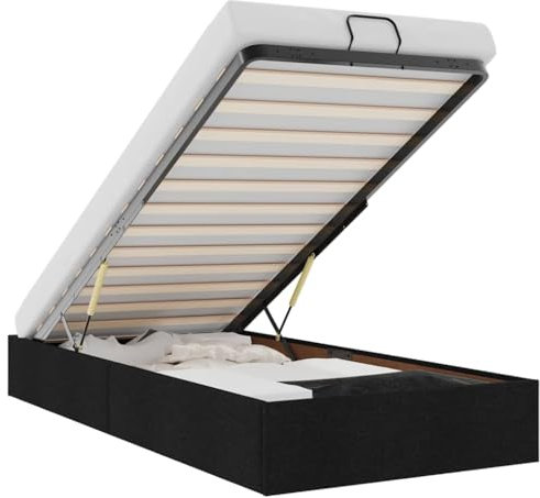 vidaXL Ottoman-Bett ohne Matratze Schwarz 100x200 cm Stoff, Bettrahmen, Bettgestell mit Stauraum, Polsterbett, Bettgestell, Bettrahmen mit Stauraum