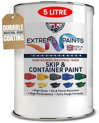 TRADE SUPPLIES UK - Extreme Skip & Container Industrial Paint – High Durability, Gloss Finish, Rust Inhibiting, Heavy-Duty Enamel Paint for Wood, Concrete & Metal - White, 5L