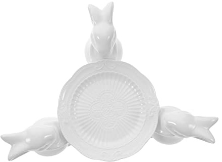 Amosfun Keramik Hasenkuchenteller mit Hasenornament Weißer Hasen Cupcake Ständer für Geburtstagspartys und Events Elegante Desktop Dekoration und Snack Aufbewahrung 4 Stück