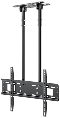 Adjustable Ceiling Tv Mount Bracket, 2 Post Single Screen Tv Stand, Tilt Tv Mount For 40-85 Inch Tvs, Height Adjustable, 600X400Mm, 80Kg Capacity