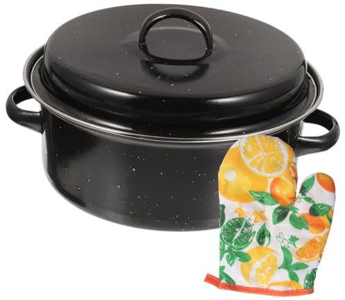 TOYZFRIENDY Multi-Function Convenient Roaster Pot Enamel Coated Baking Pan with Lid for Roasting Sweet Potatoes Turkey Corn and Daily Cooking Even Heat Distribution and Easy to Hold Handles