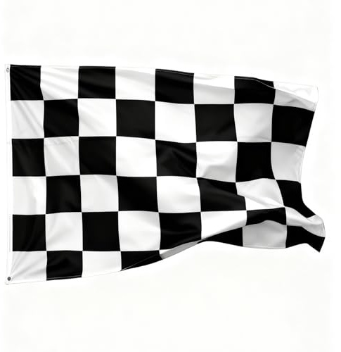 KQDRAVINE 2 Pezzi Bandiera a Scacchi Bianca e Nera, 90x150 cm Bandiere F1 con 2 Occhielli in Ottone, Bandiera Motorsport per Decorazioni di Feste, Rally Automobilistici