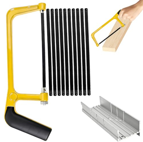 HIVTE Adjustable Metal Hacksaw Frame Kit with Miter Box, 10 Bi Metal Blades, General Purpose Hand Saw for PVC Tile Repairing Renovation DIY, Workshop Hand Tool