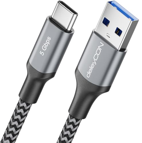 deleyCON 0,5m USB-A auf USB-C Kabel USB 3.0 5Gbps | Kurzes 50cm, Ladekabel Datenkabel für iPhone 17/16, iPad, Galaxy S26/S25, A17/A56, Tablet, MacBook, Kamera, HDD/SSD