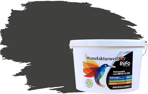 RyFo Colors Bunte Wandfarbe Manufakturweiß Graphitschwarz 10l - weitere Grau Farbtöne und Größen erhältlich, Deckkraft Klasse 1, Nassabrieb Klasse 1