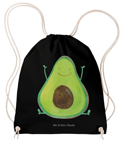 Mr. & Mrs. Panda Sportbeutel Avocado Glücklich - Geschenk, Turnbeutel Baumwolle, Gesund, Gymsack, Chaos, Veggie, Sportbeutel Kinder, Freude, Vegan,