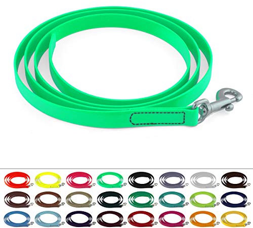 LENNIE BioThane Führstrick, 16mm breit, 2m lang, Karabinerhaken, genäht, Neon-Grün