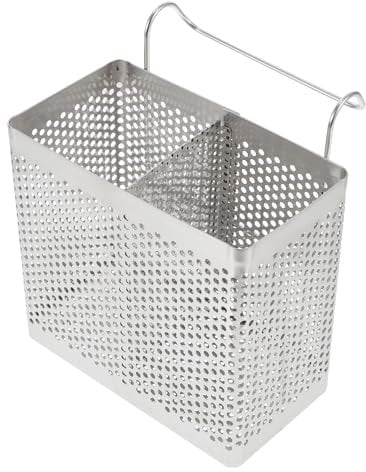 BESTONZON Stainless Steel Hanging 2 Compartments Mesh Utensil Drying Rack, Holder Utensil Drying Rack Basket Holder, Chopsticks Spoon Fork Drainer Basket, Flatware Storage Drainer for Kitchen
