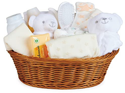 Baby Box Shop Geschenke Zur Babyparty Neutral - Gender Reveal Geschenk, Unisex Baby Geschenkset - Baby Geschenk Junge oder Mädchen, Neugeborenen Geschenkset, Baby Geschenkkorb Unisex - Weiß