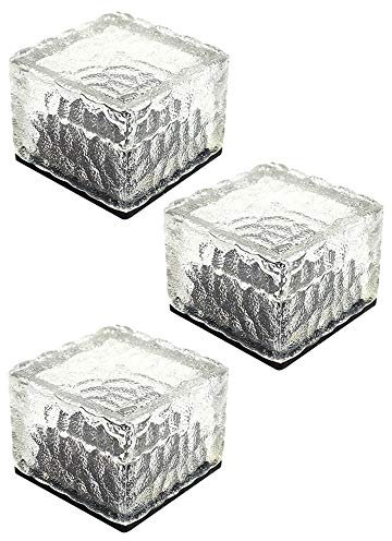 Sunboia Solar-Lichter aus Glas Solarglas-Ziegelstein-Lichter für Garten Hof Weg Terrasse Pool Teich Außendekoration(weißes Licht,3er Stück)