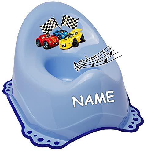 alles-meine.de GmbH Musik & Sound - Anti RUTSCH - Töpfchen/Nachttopf/Babytopf - blau Auto - Rennwagen inkl. Name - Bieco - Melody - mit großer Lehne + Spritzschutz - rut..