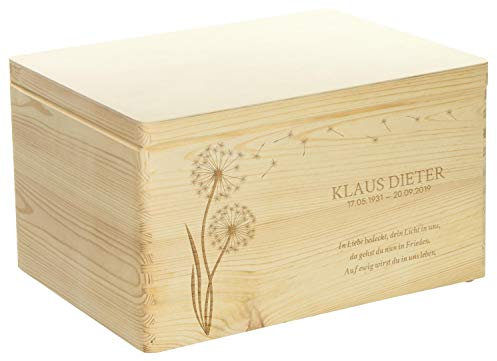 LAUBLUST Erinnerungskiste Geliebte Menschen - Personalisiert mit Gravur - Pusteblume (Front) | 40x30x24cm, Natur, FSC®