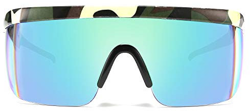 FEISEDY Classic Flat Top Shield Sonnenbrille Übergroßer Spiegel Einteilige Sportbrille Männer Frauen B2522(Blau)