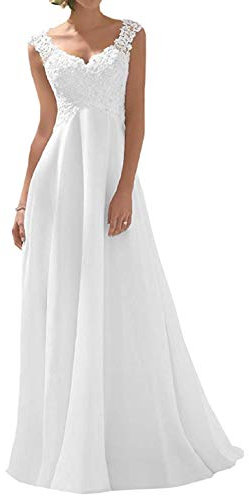 Romantic-Fashion Brautkleid Hochzeitskleid Weiß Modell W191 A-Linie Stickerei Chiffon DE Größe 44