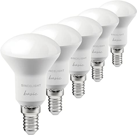 SINCELIGHT LED R50 Reflektorlampe Glühbirne, mit E14/SES-Sockel, nicht dimmbar, 500 Lumen Ersetzt 50 Watt Halogenlampen, 120° Ausstrahlungswinkel, Kaltweiß - 6000 Kelvin, 5er-Pack