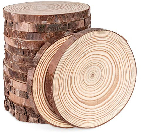 ilauke 16 Stücke Holzscheiben Holz Log Scheiben 11-12cm Runde Naturholz Baumscheiben Ca.10mm Dicke für DIY Handwerk Holz-Scheiben Hochzeit Mittelstücke Weihnachten Dekoration Baumscheibe