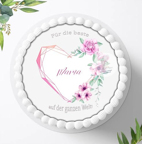 Für den Geburtstag ein Tortenbild, Zuckerbild mit dem Motiv: zum Muttertag, Essbares Foto für Torten, Fondant, Tortenaufleger Ø 20cm, 0008c