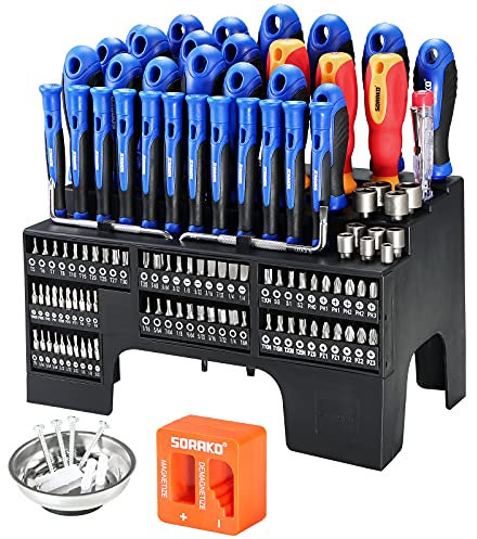SORAKO 118-Piece Magnetic Screwdriver Set with Plastic Racking, Precision Screwdriver Kit for Home Repair, Improvement, DIY Craft, Men Tools Gift
