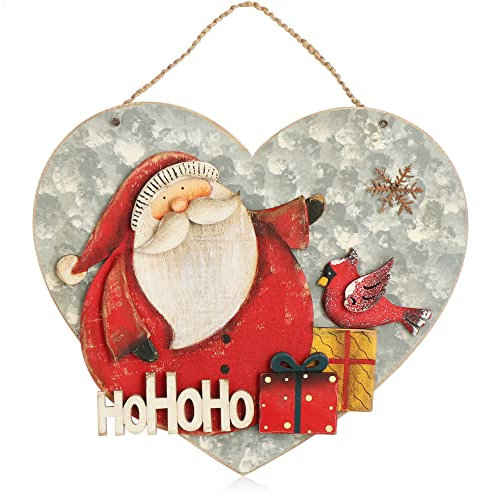 com-four® Hängedeko Weihnachten - Holz-Aufhänger in Herzform - Großes Deko-Herz mit Weihnachtsmann - Christmas Wanddeko (Hohoho - Herz)