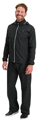 AGU GO Essential Regenanzug Herren und Damen, Regenkombi Fahrrad, Atmungsaktive Regenbekleidung von 100% Recycltem Polyster, Reflektierend, Unisex - Schwarz - XL
